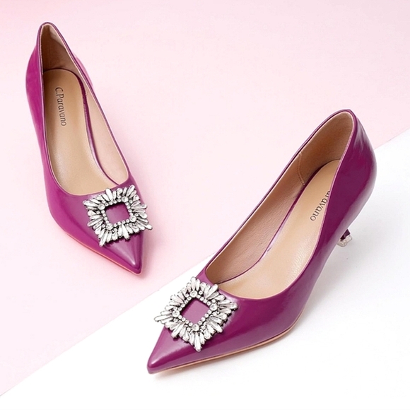 ‼️NEW IN ‼️C.Paravano Chic Purple Shoes Kitten Heel 🔥 - Picture 1 of 10